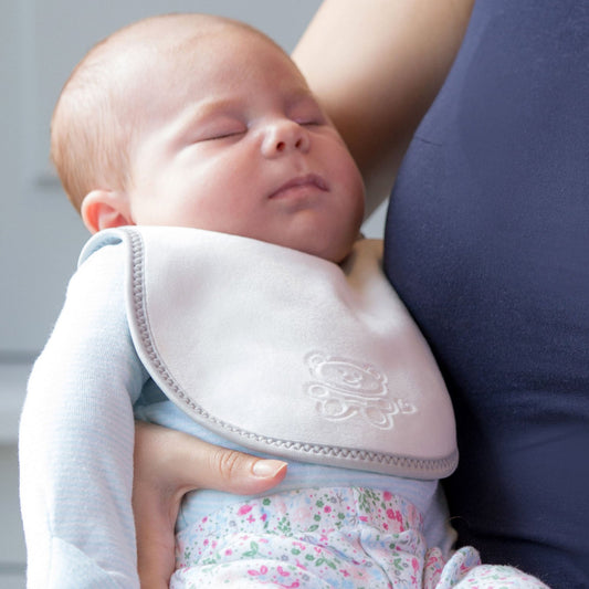 Newborn Plush Baby Bib in White & Grey