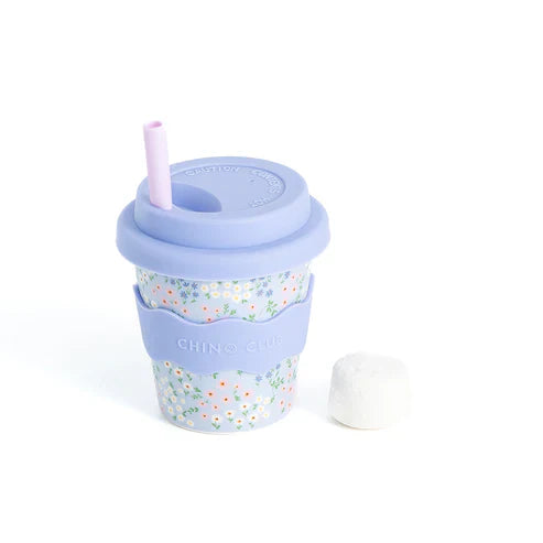 Blue Floral Babychino Cup 4oz (Straws Sold Separately)