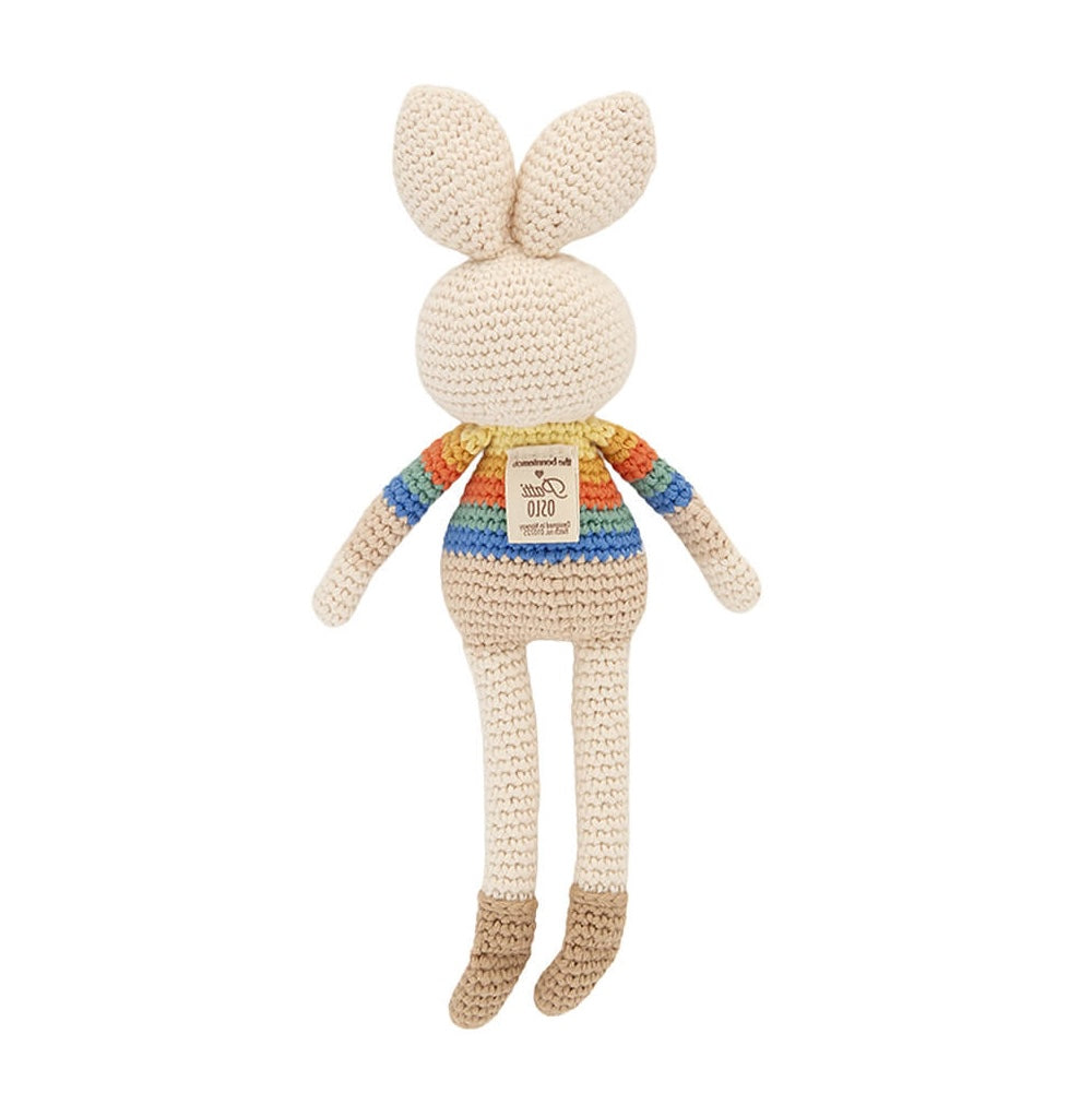 Organic Cotton Rainbow Stripe Bonnie Bunny Crochet Baby Toy