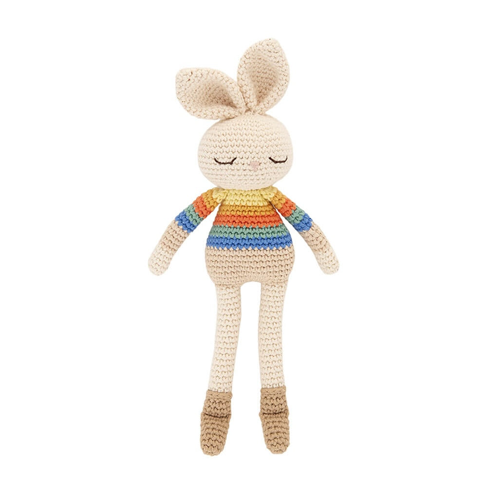 Organic Cotton Rainbow Stripe Bonnie Bunny Crochet Baby Toy