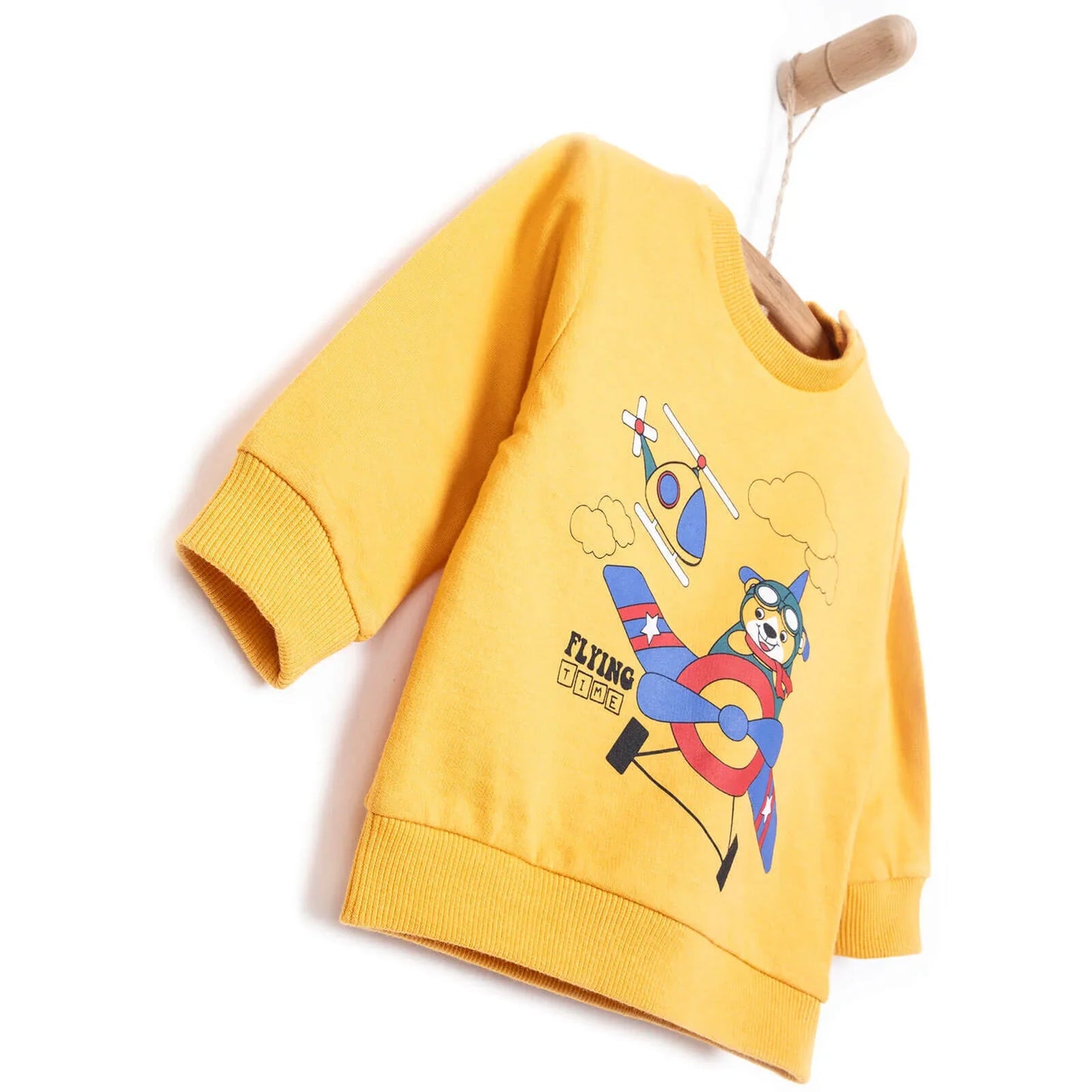 HelloBaby Baby Boy Basic Helicopter Patterned Sweatshirt - Dark Yellow