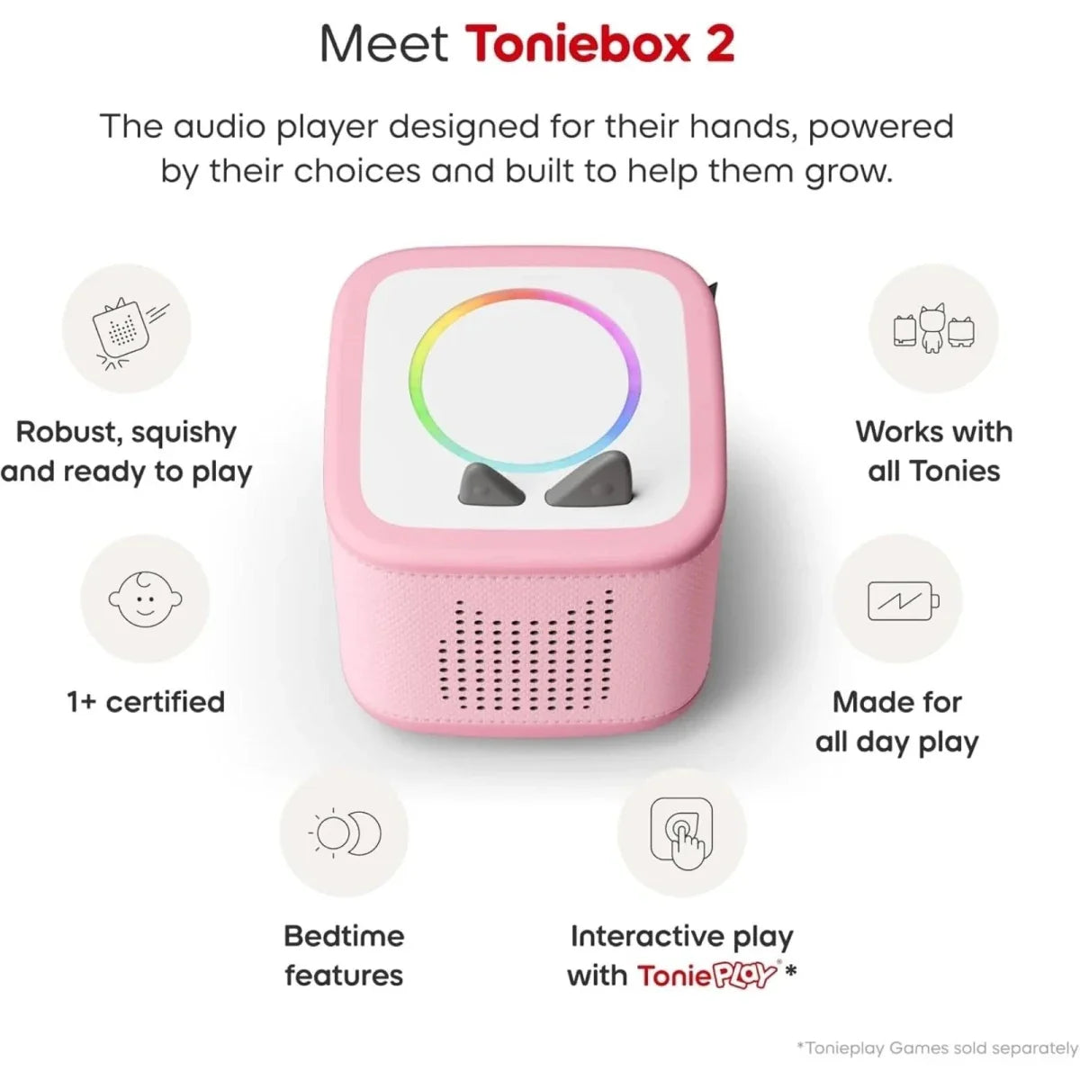 Tonies Toniebox 2 Cloud Starter Set with Creative Tonie Rubie - Pink Colour