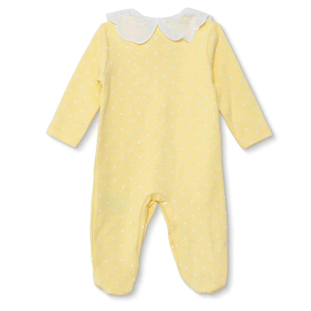 HelloBaby Girls Footed Sleepsuit Polka Dot Print Lace Collar - Yellow