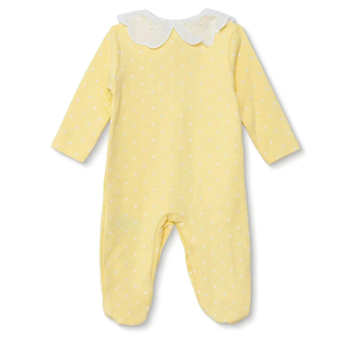 HelloBaby Girls Footed Sleepsuit Polka Dot Print Lace Collar - Yellow