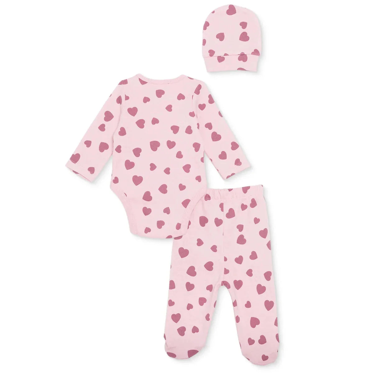 HelloBaby Girls Body-Footed Bottom-Hat Heart Crew Neck Long Leg Long Sleeve - Pink