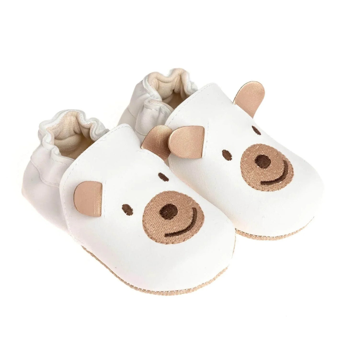 Papulin Unisex Bear Patterned Booties - White