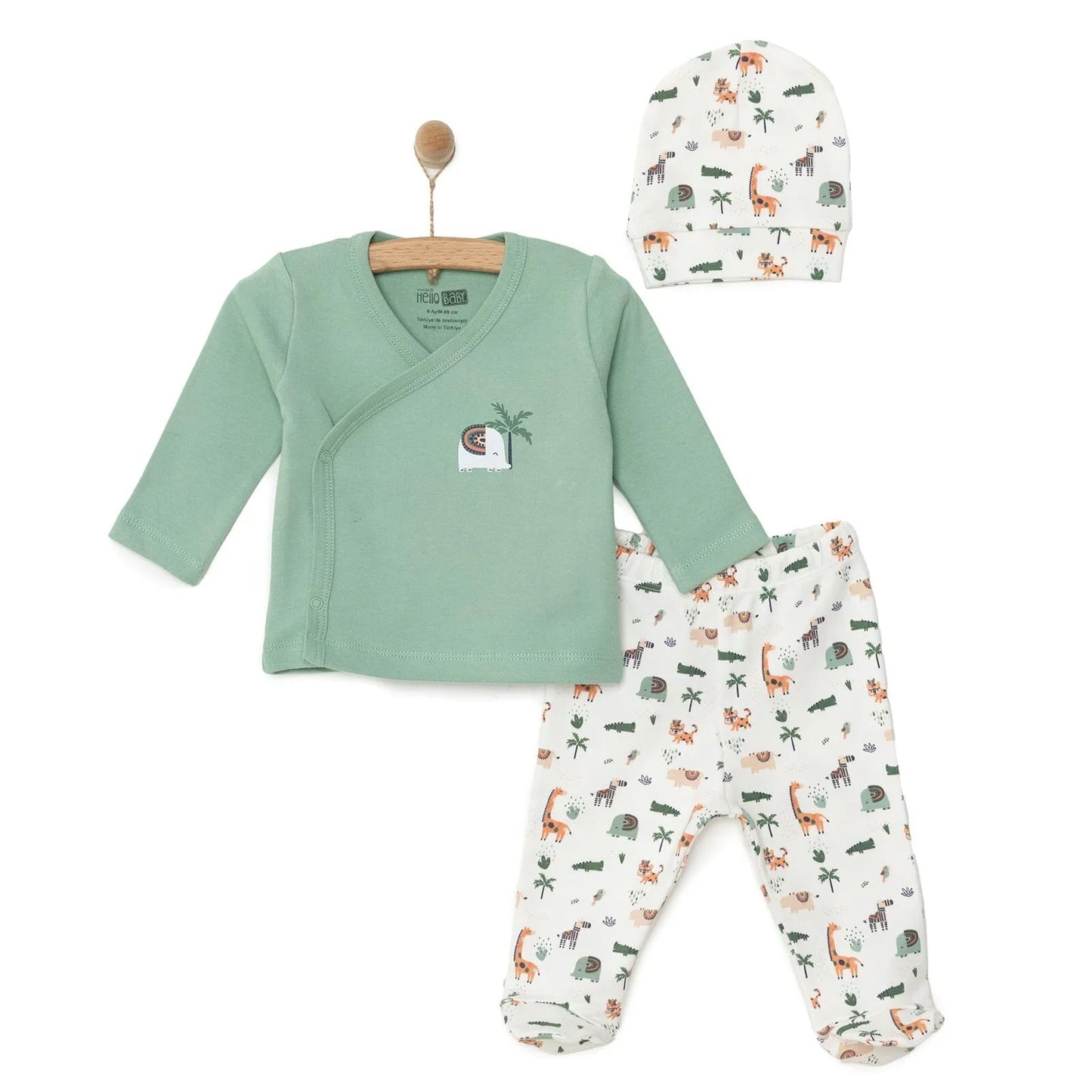 HelloBaby Baby Boy Footed Bottom & Hat & Jumpsuit - Ecru