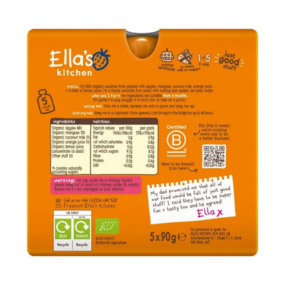 Ella's Kitchen Smoothie Organic The Orange One Multipack Baby Food Pouch 6+ months 450g (5x90g)