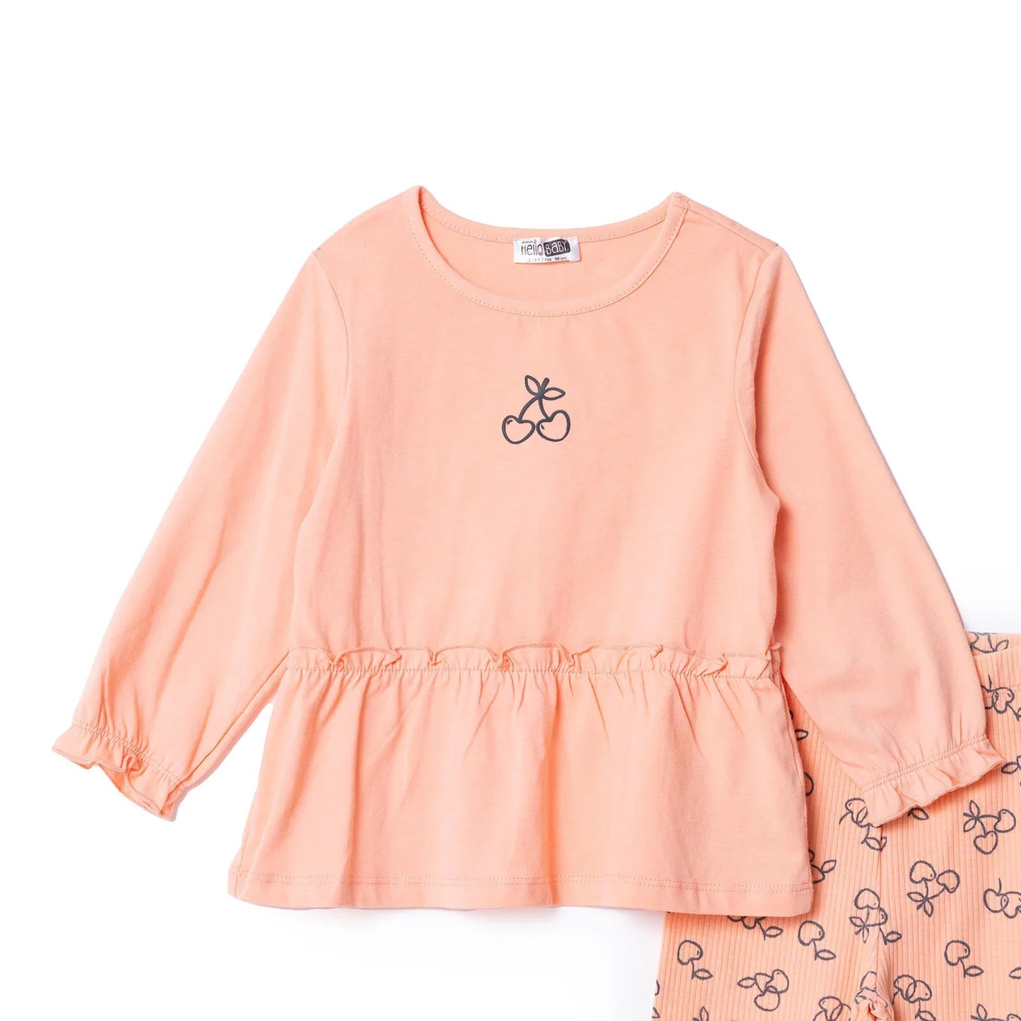 HelloBaby Winter Cherry Blouse-Leggings - Salmon