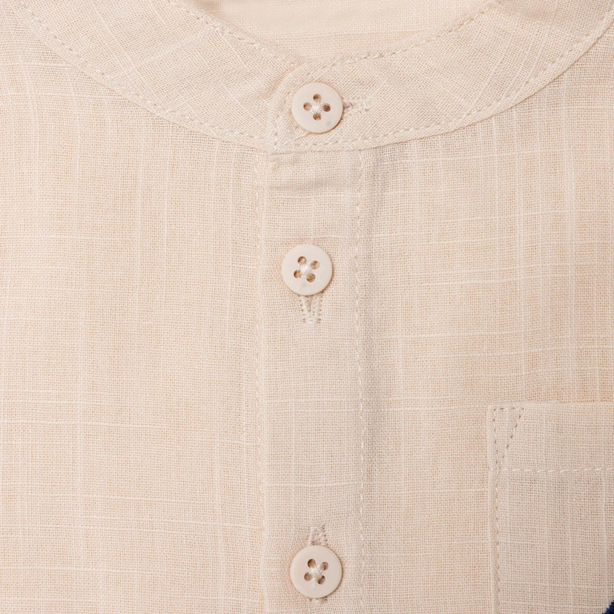 HelloBaby Boys Shirt Nautical Print Buttoned Little Sailor Mandarin Collar Long Sleeve - Beige