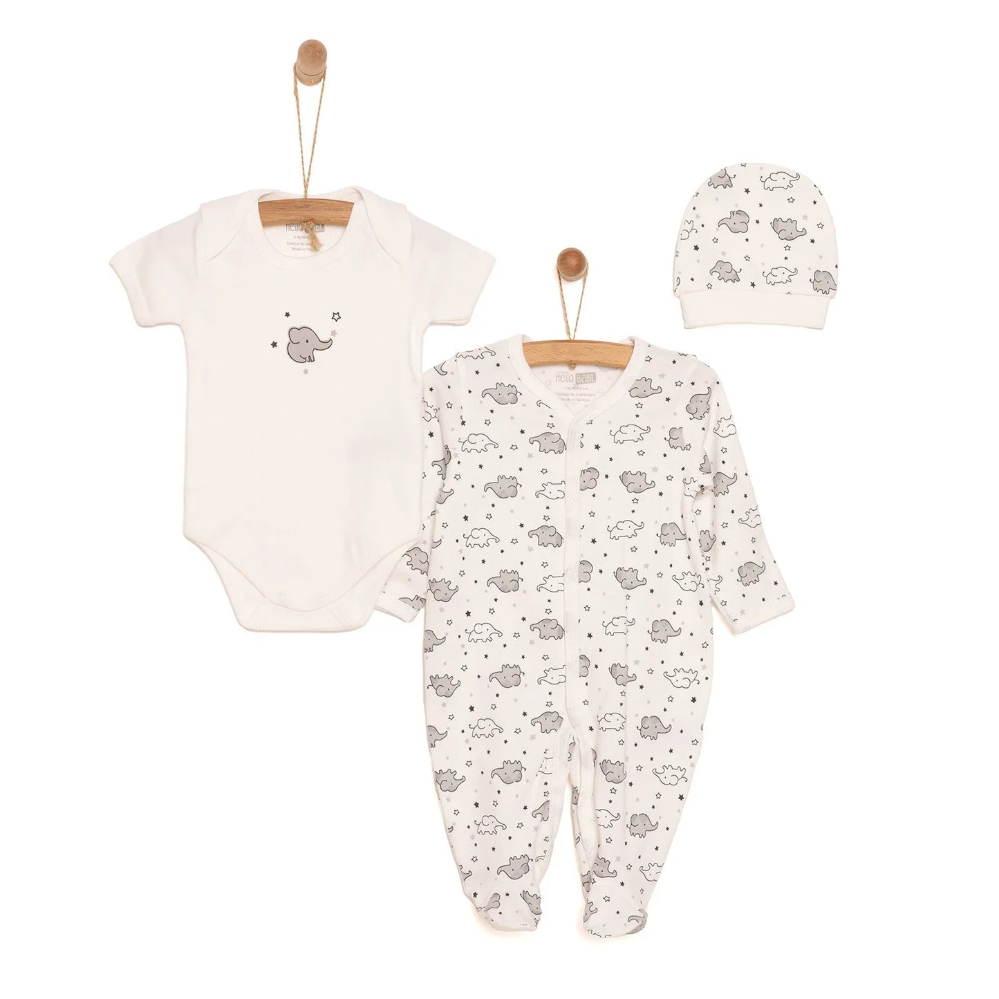 HelloBaby Newborn Baby Cute Elephant Jumpsyit - Ecru