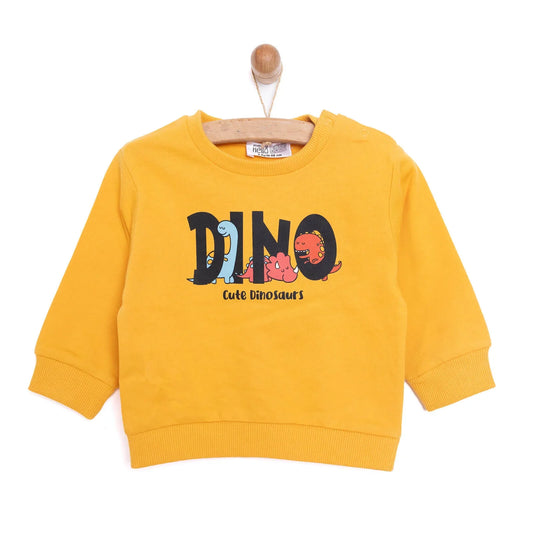 HelloBaby Baby Boy Dino Patterned Sweatshirt - Mustard