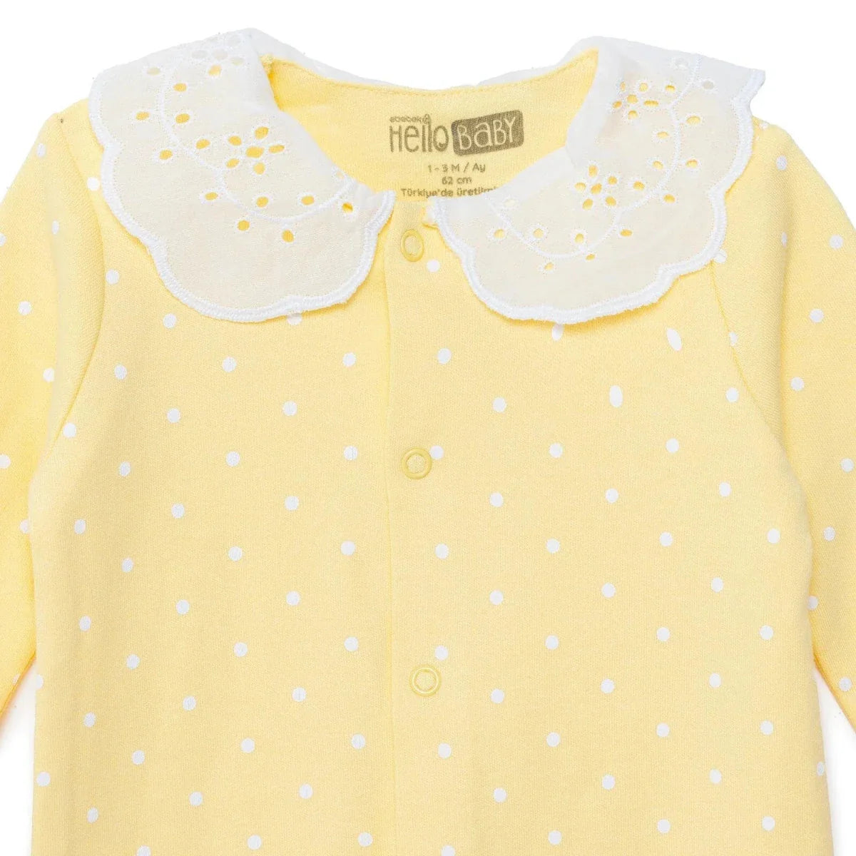 HelloBaby Girls Footed Sleepsuit Polka Dot Print Lace Collar - Yellow