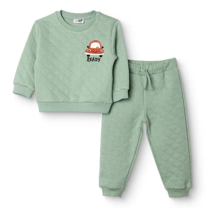 HelloBaby Boys Tracksuit Vehicles Little Car Crew Neck Long Leg Short Sleeve - Green