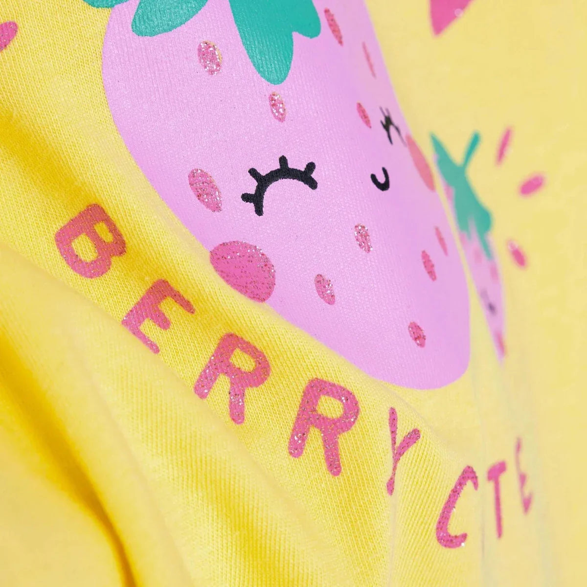 HelloBaby Girls T-shirt Strawberry Print Crew Neck Short Sleeve - Yellow