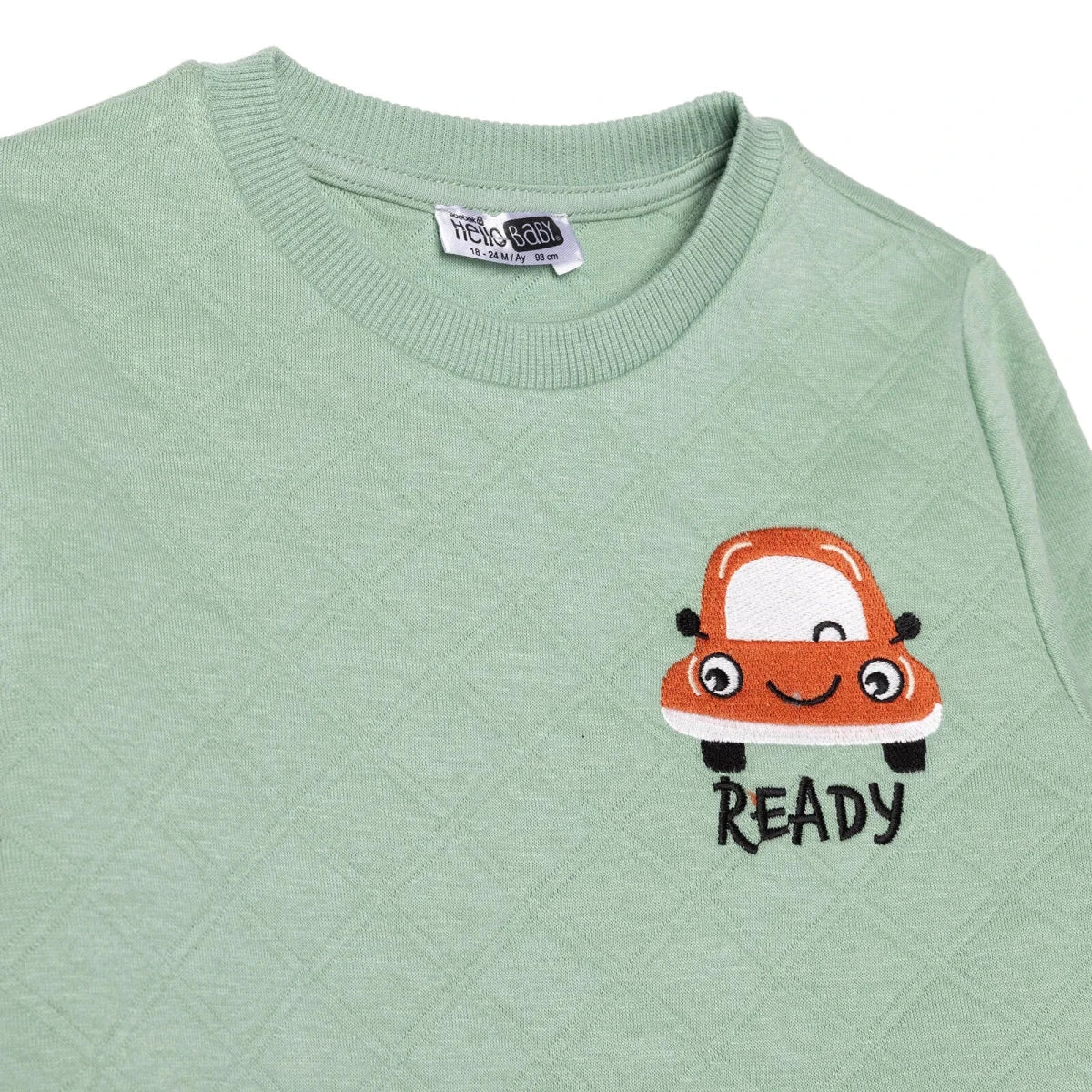 HelloBaby Boys Tracksuit Vehicles Little Car Crew Neck Long Leg Short Sleeve - Green