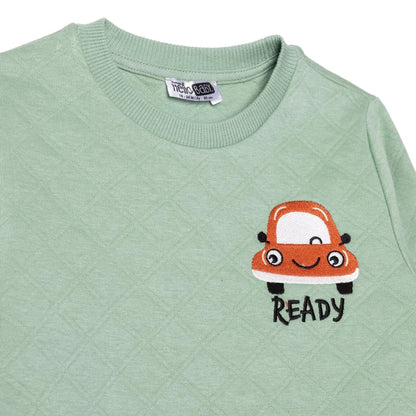 HelloBaby Boys Tracksuit Vehicles Little Car Crew Neck Long Leg Short Sleeve - Green