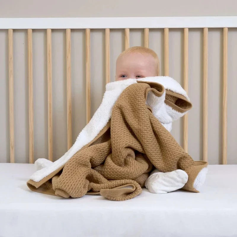 Clair de Lune Organic Sherpa Knit Blanket in Biscuit