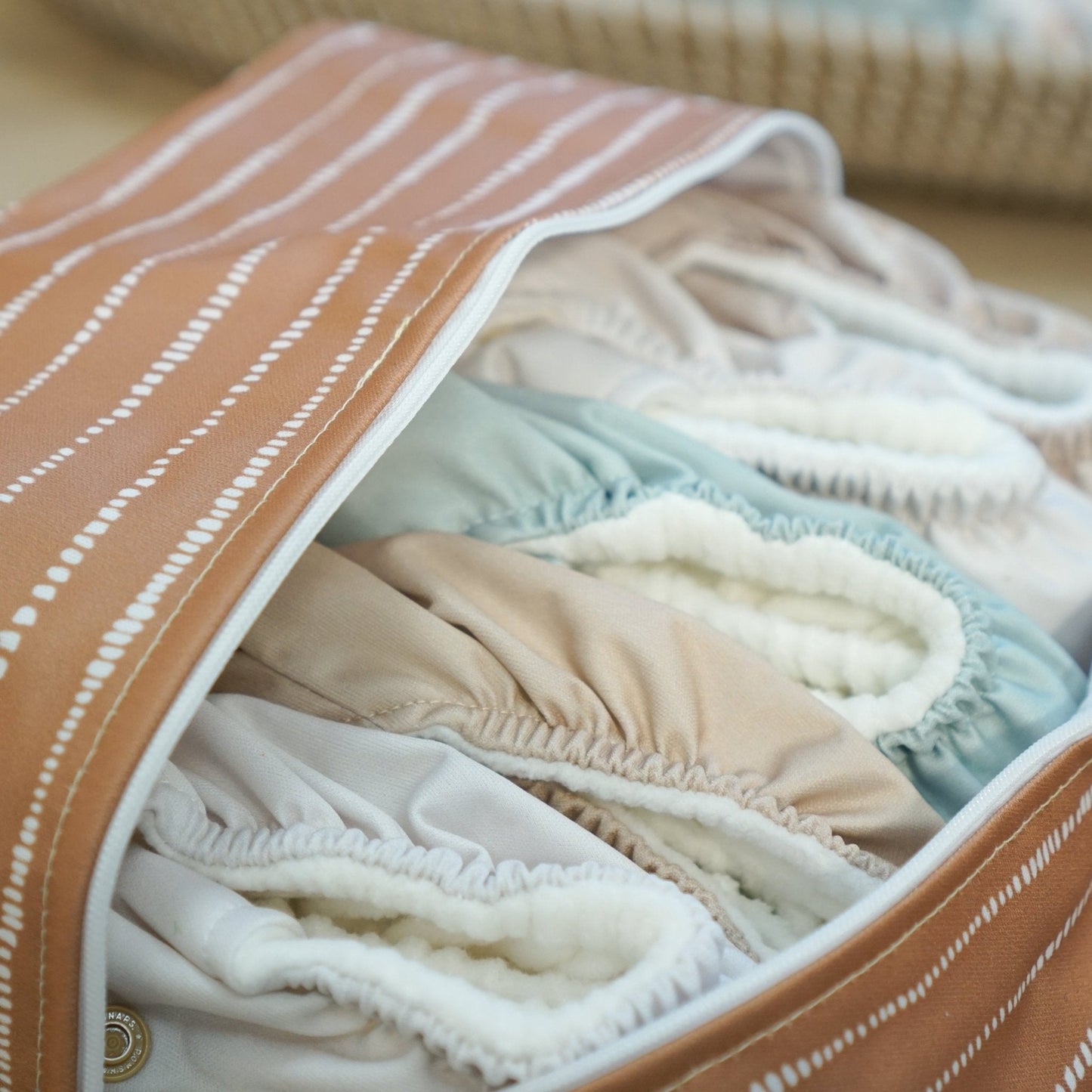 Cloth Nappy Pod - Dune Tan with White