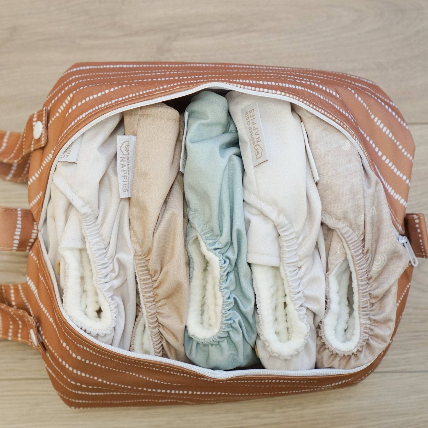 Cloth Nappy Pod - Dune Tan with White