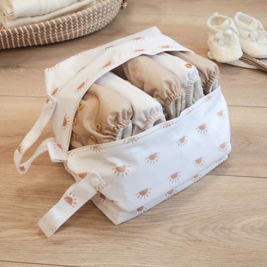 Cloth Nappy Pod - Sunnies White with Camel