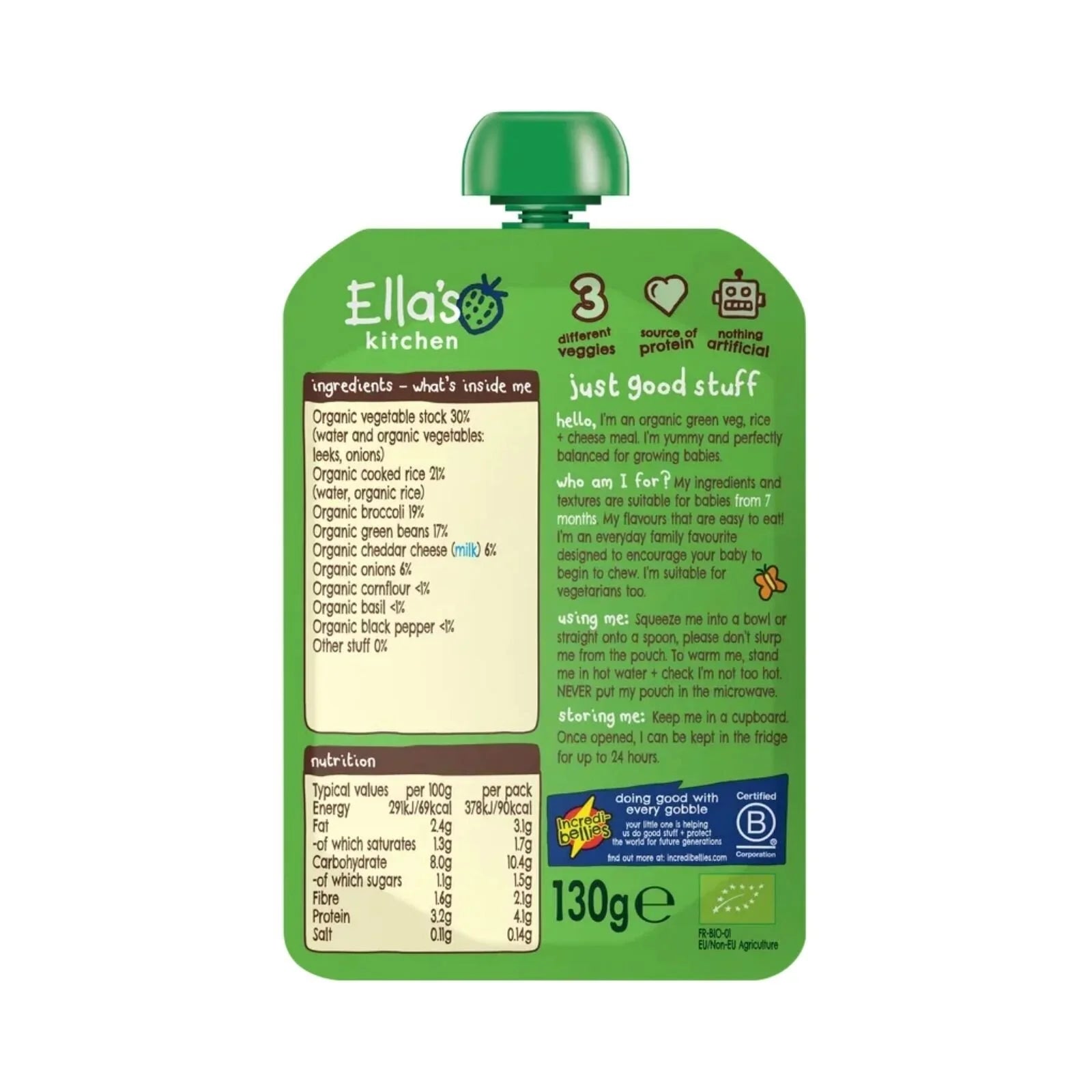 Ella's Kitchen Organic Veggie Risotto with Cheese Baby Food Pouch 7+ months 130g