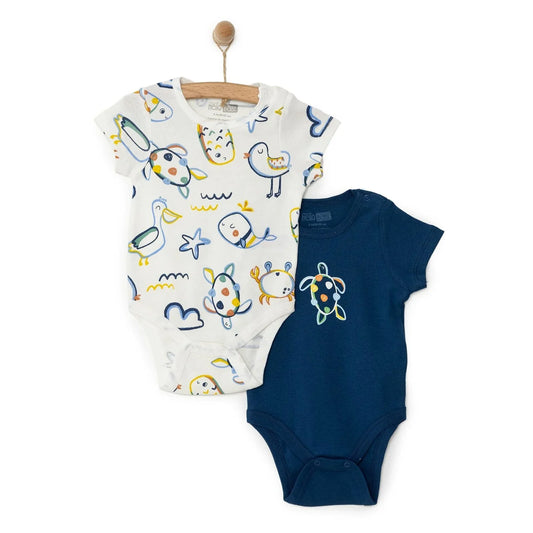 HelloBaby Baby Boy Short Sleeve Body 2 pcs - Navy Blue