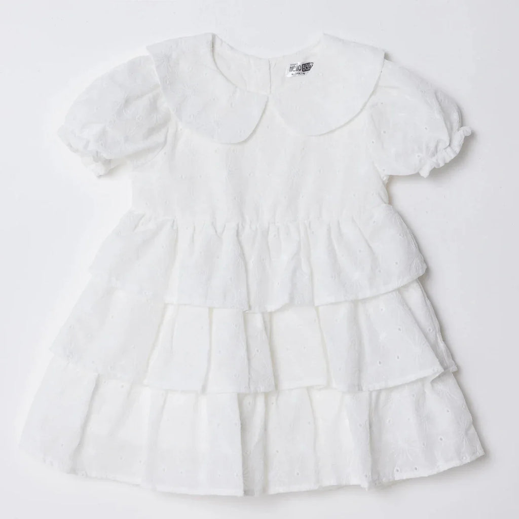 HelloBaby Girls Dress Berry Belle Peter Pan Collar Short Sleeve - White