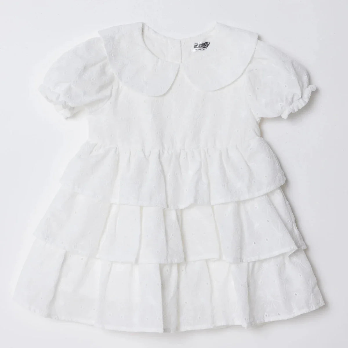 HelloBaby Girls Dress Berry Belle Peter Pan Collar Short Sleeve - White