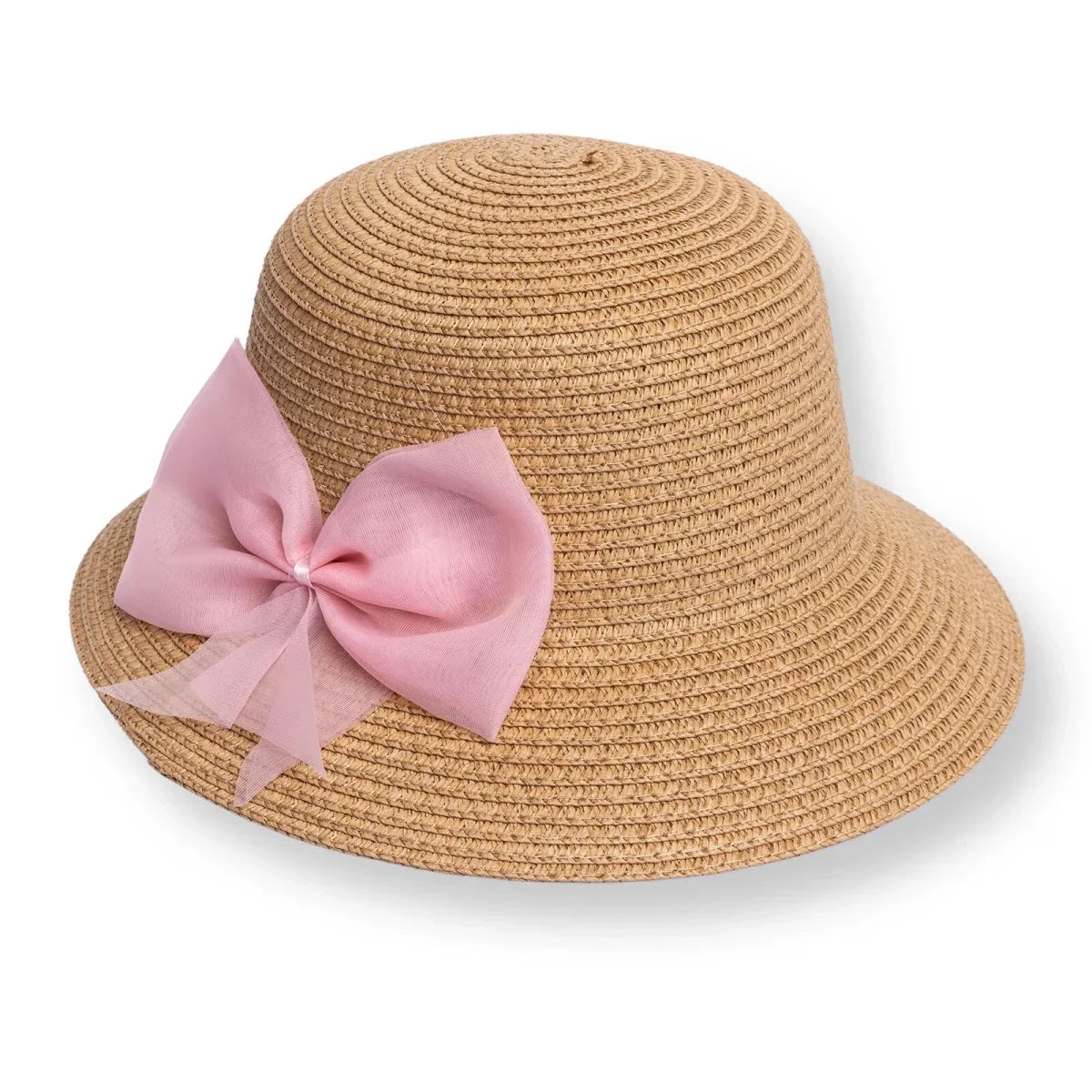 HelloBaby Ribbon Trim Straw Bucket Hat (12 Months to 1-4 Years) - Ecru