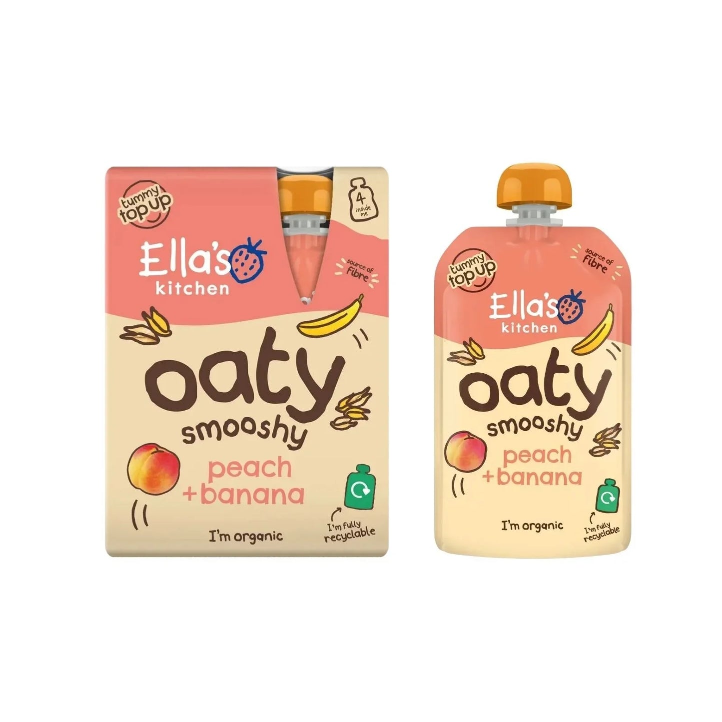 Ella's Kitchen Peach & Banana Oaty Smooshy 12+ months 360g (4x90g)