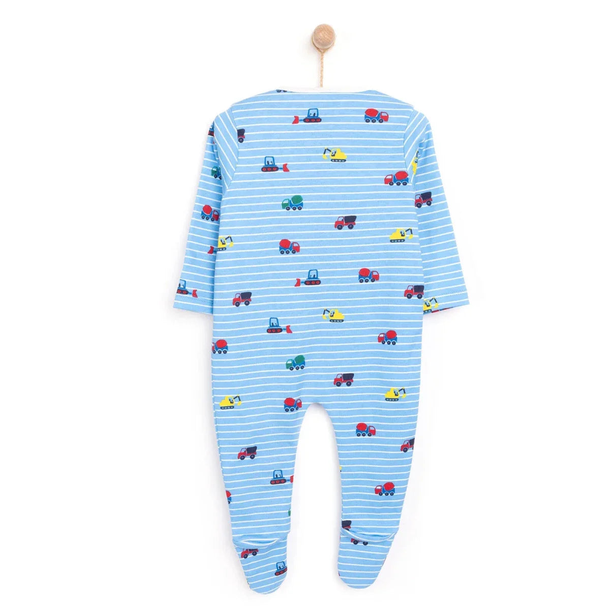 HelloBaby Boys Footed Romper Vehicles Zip-up Crew Neck Long Leg Long Sleeve - Blue