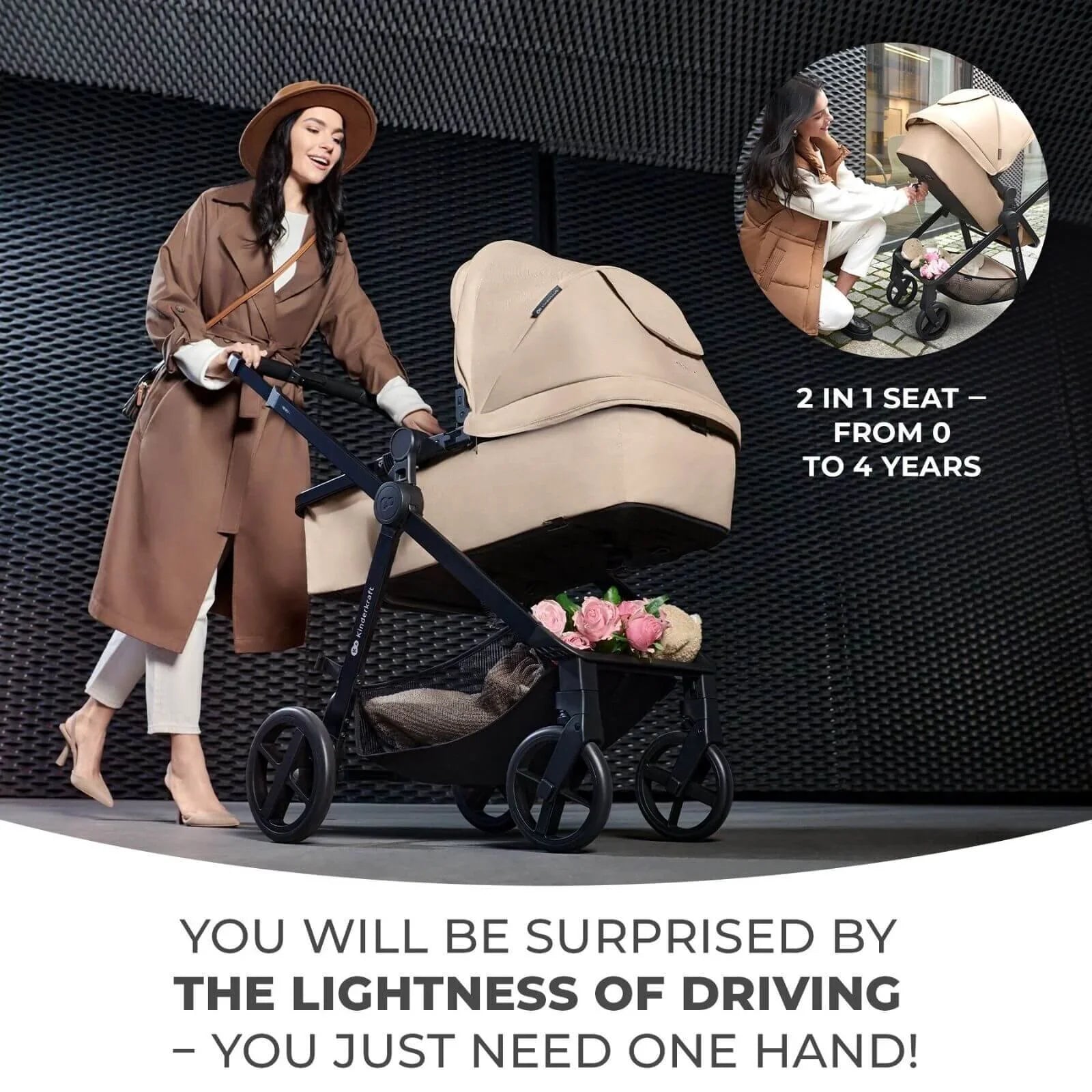 Kinderkraft Newly Mink Pro 4-in-1 Travel System - Sand Beige