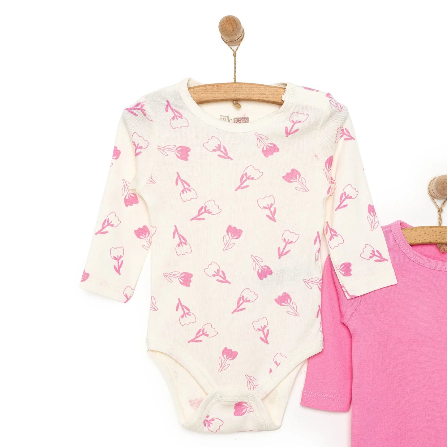 HelloBaby Baby Girl Long Sleeve Bodysuit 2pcs - Pink