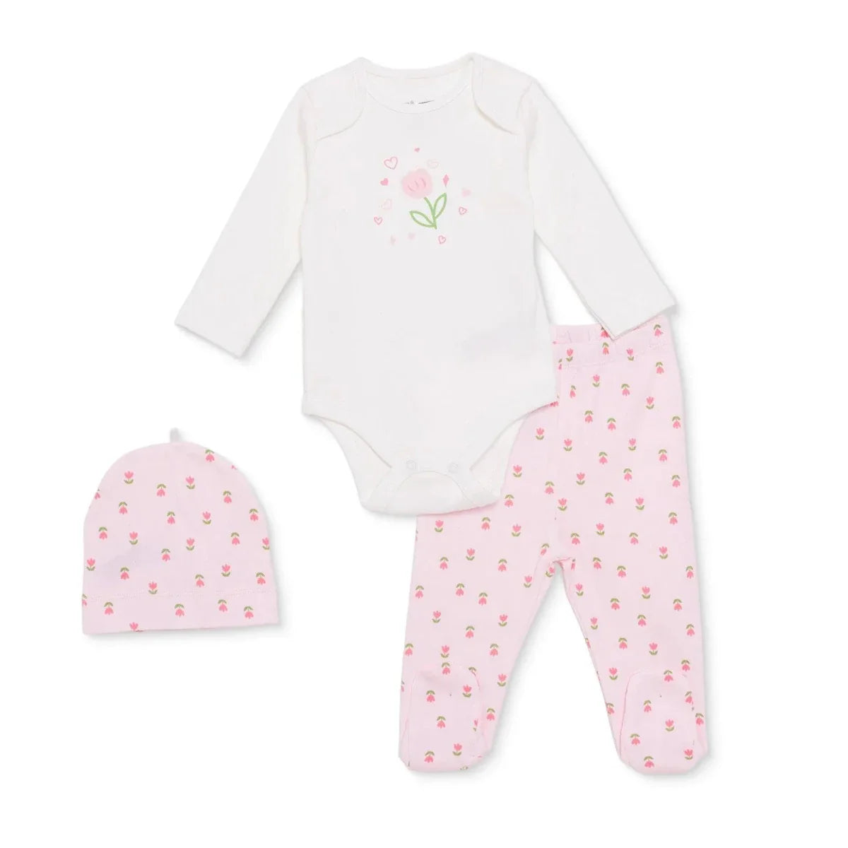 HelloBaby Girls Body-Footed Bottom-Hat Flower - Ecru