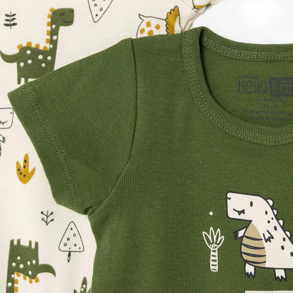 HelloBaby 2 Pack Dinosaur Print Short Sleeve Baby Bodysuits (1-3 Months to 2-3 Years)