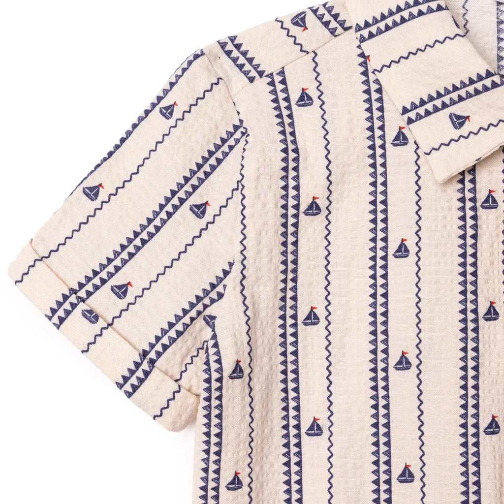 HelloBaby Boys Shirt & Shorts Set Buttoned Little Sailor Shirt Collar Above the Knee Short Sleeve - Ecru Printed
