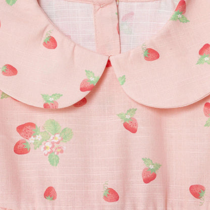 HelloBaby Girls Dress Cherry Print Buttoned Berry Belle Peter Pan Collar Short Sleeve - Pink Printed