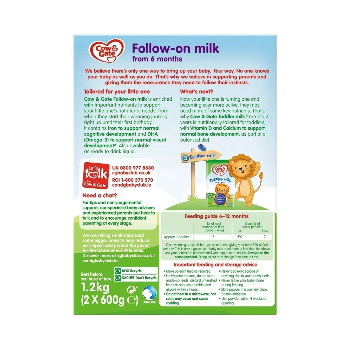 Cow & Gate 2 Follow On Milk Powder 6+ months 1.2kg (2x600g)