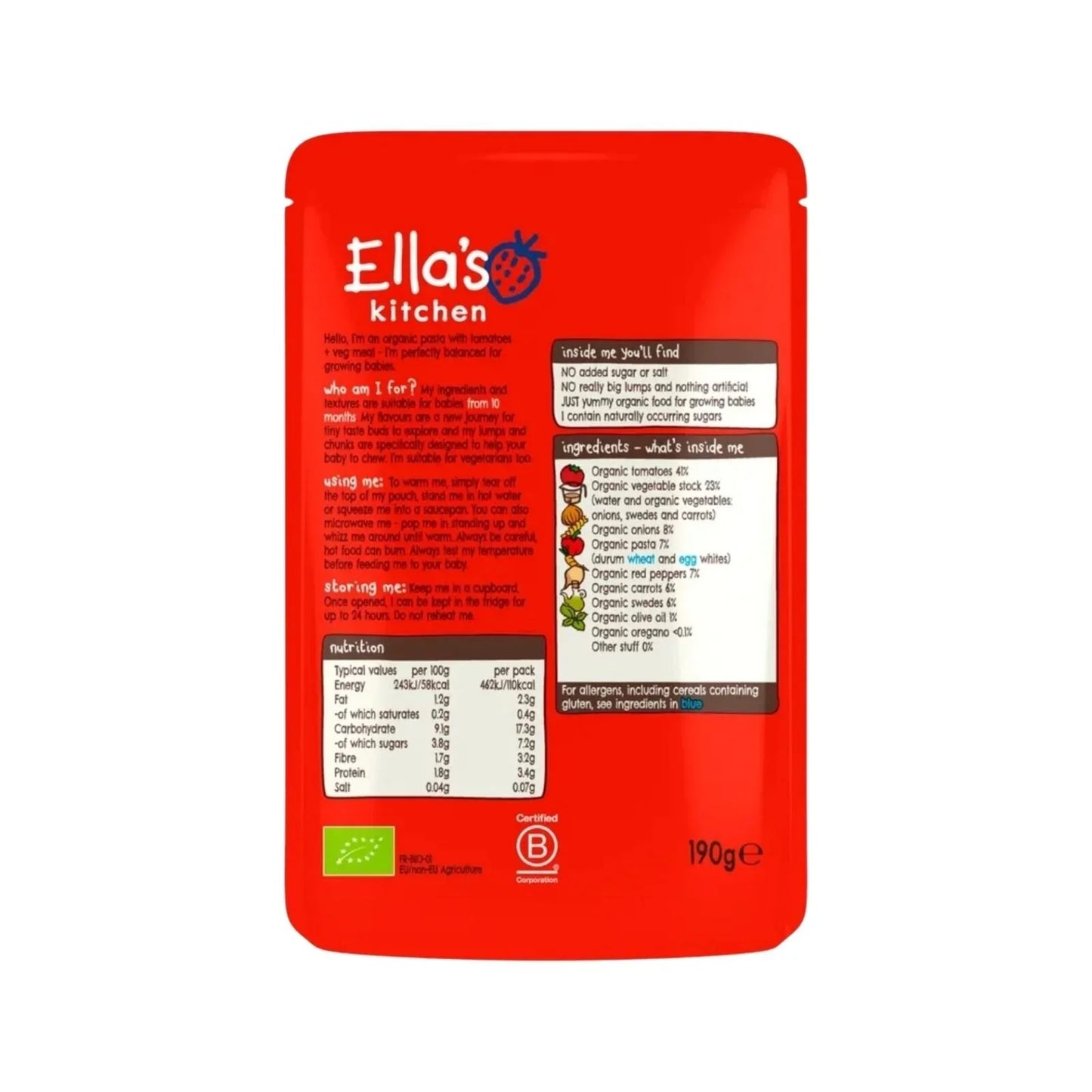 Ella's Kitchen Organic Tomato Pasta with Vegetables 10+ months 190g