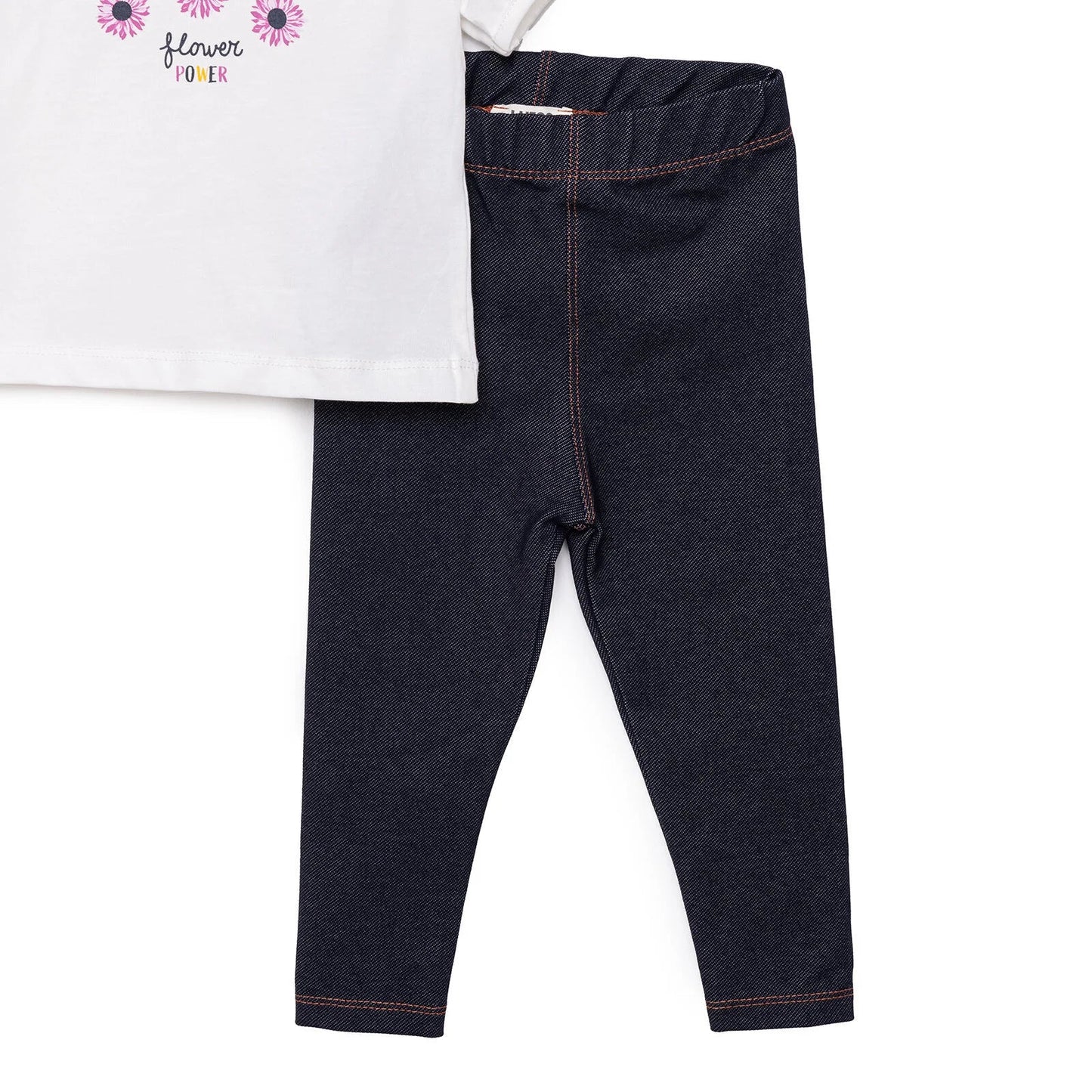 Luess Girl Flower Patterned T-shirt & Leggings - Ecru