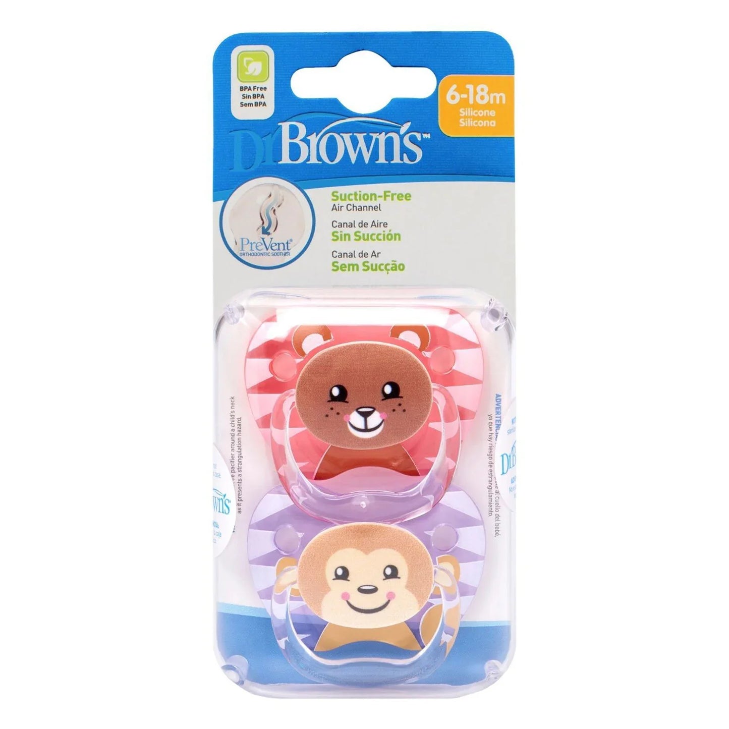 Dr. Brown's Prevent Soothers Animal Faces 6-18 months Assorted - Pink