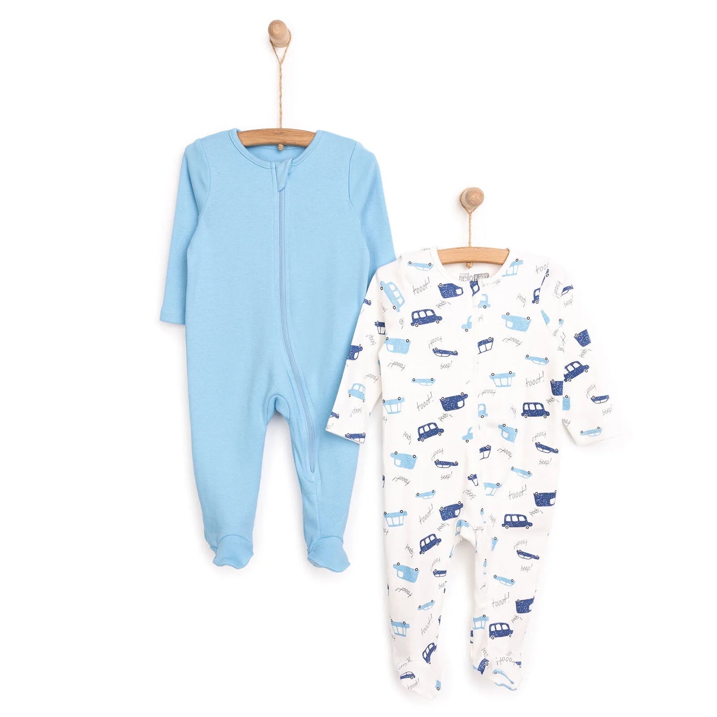 HelloBaby Newborn Boy 2 Piece Footed Jumpsuit - Blue