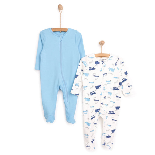 HelloBaby Newborn Boy 2 Piece Footed Jumpsuit - Blue