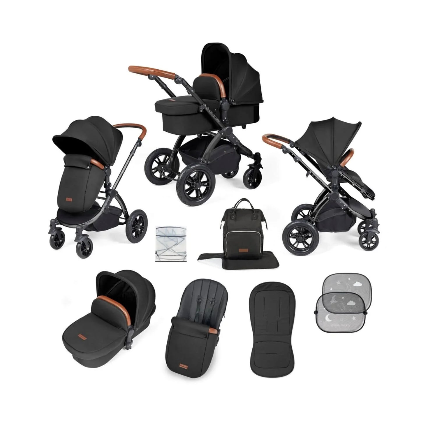 Ickle Bubba Stomp Luxe 2-in-1 Pushchair & Carrycot - Black/Midnight/Tan