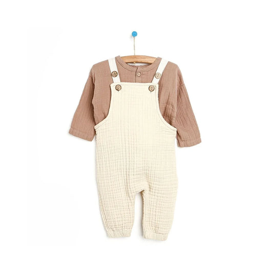 HelloBaby Newborn Muslin Overalls-Sweatshirt - Beige