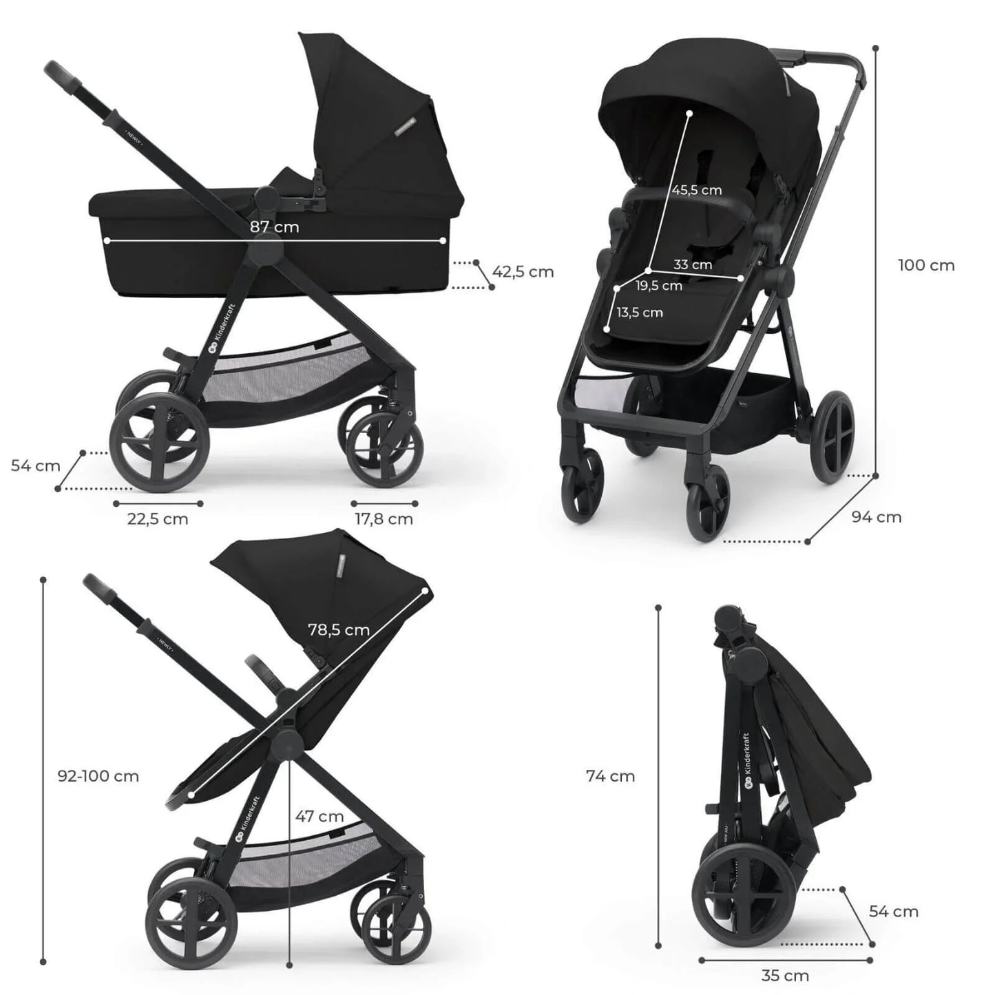 Kinderkraft Newly Mink Pro 4-in-1 Travel System - Classic Black