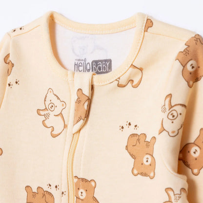 HelloBaby Newborn Footed Jumpsuit - Beige Printed