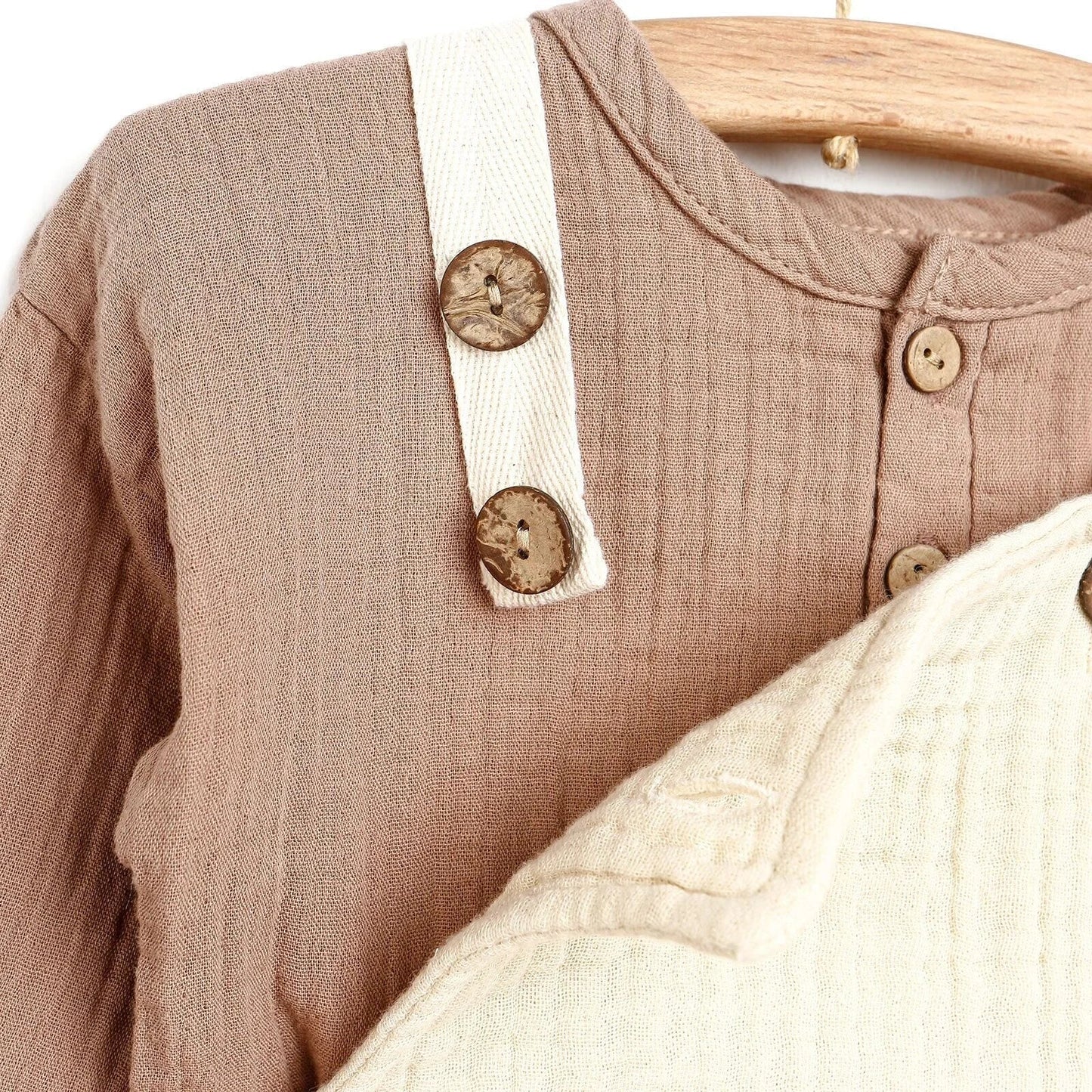 HelloBaby Newborn Muslin Overalls-Sweatshirt - Beige