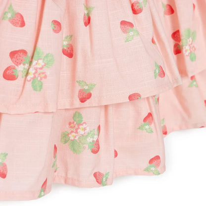 HelloBaby Girls Dress Cherry Print Buttoned Berry Belle Peter Pan Collar Short Sleeve - Pink Printed